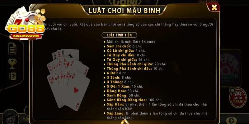 Luật chơi game đánh bài Mậu Binh đơn giản cùng Go88